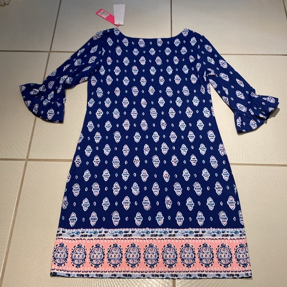NWT Lilly Pulitzer Sophie Ruffle Dress Lapis Lazuli Glow Up Engineered Dress M - Picture 6 of 7